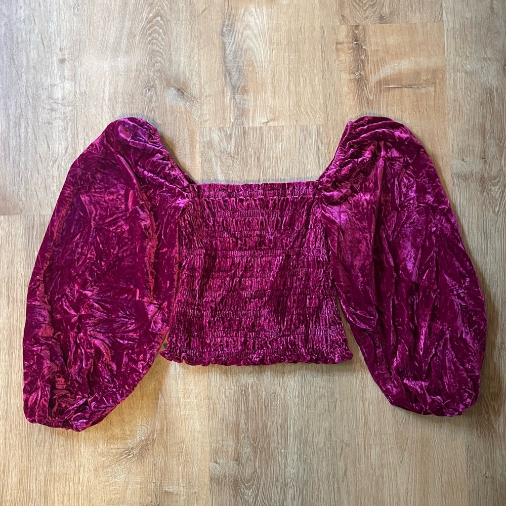 Anthropologie Puff Sleeve Velvet Blouse - Picture 5 of 11